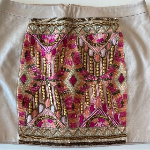 Kora Rae Embroidered Leather Mini Skirt Size 6 - Picture 5 of 13